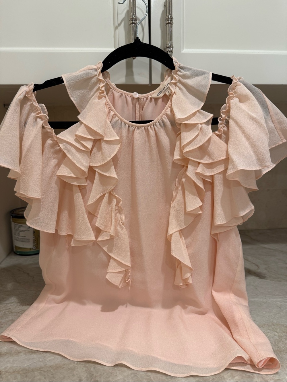 Rebecca Taylor Blush Pink Ruffled Cold-Shoulder Blouse